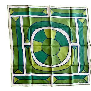 Vintage 70's VERA Signature Geometric Art Print Square Scarf Green Retro Mod